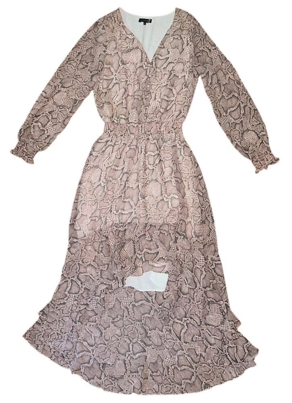 NWT 1.State Asymmetrical Hi-Lo Snake Print Pink & Gray Midi Dress XS